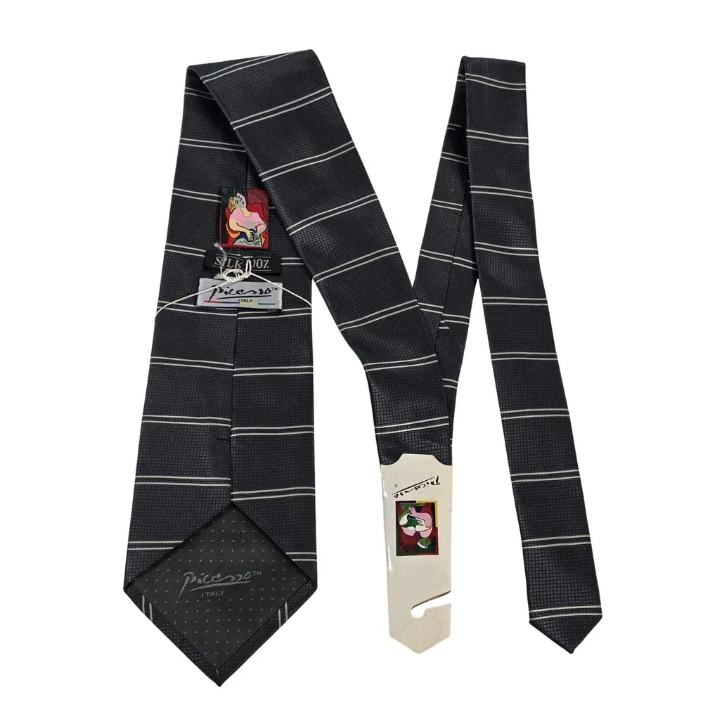 Picasso Mens Silk Tie Charcoal Grey Striped Handmade Italy Art Series Necktie